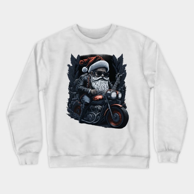 Santa on motorbike Crewneck Sweatshirt by MZeeDesigns